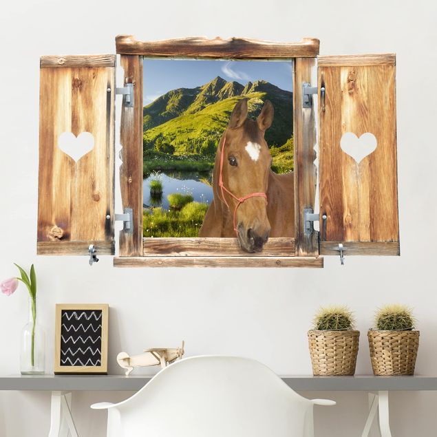 Décorations cuisine Fenêtre avec cœur et cheval regardant dans Le Defereggental