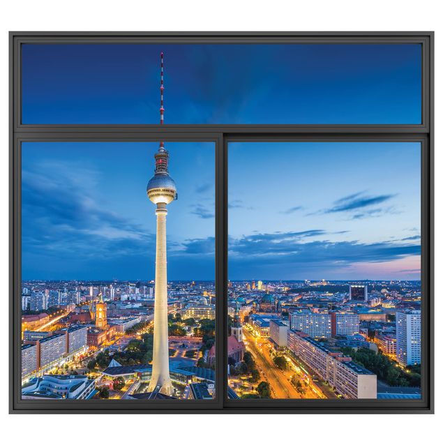 Décorations cuisine Fenêtre Noire Berlin la nuit avec la tour de télévision