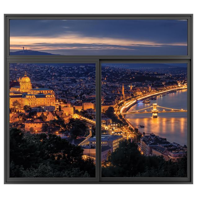 Déco mur cuisine Fenêtre Noire vue sur Budapest
