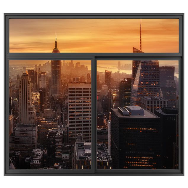 Décorations cuisine Fenêtre Noire Manhattan Skyline le soir
