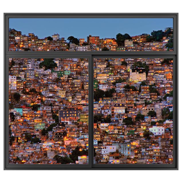 Déco murale cuisine Fenêtre Noire Rio De Janeiro Favela coucher de soleil