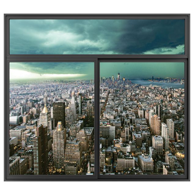 Décorations cuisine Fenêtre Noire Skyline New York Dans La Tempête