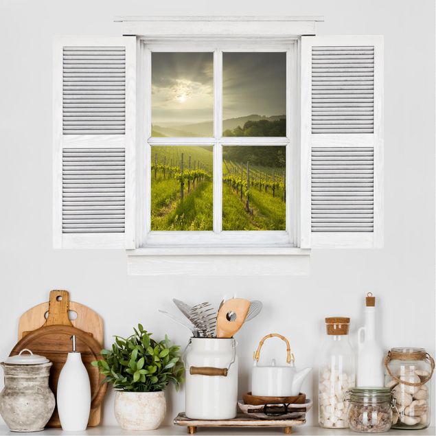 Déco murale cuisine Fenêtre à battant Rayons de soleil dans un vignoble