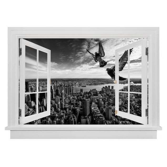 Déco murale cuisine Fenêtre Ouverte Pigeons Sur L'Empire State Building