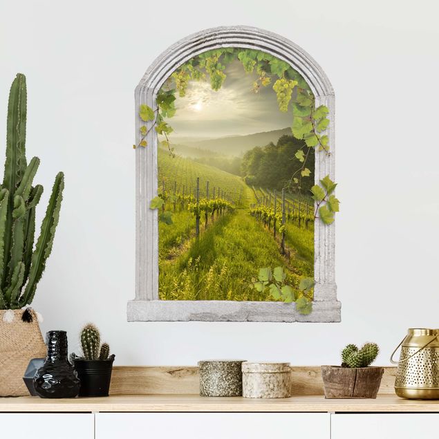 Déco mur cuisine Arche en pierre Rayons de soleil Vignoble avec vignes
