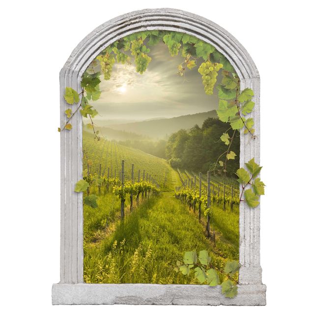 Stickers muraux effet pierre Arche en pierre Rayons de soleil Vignoble avec vignes