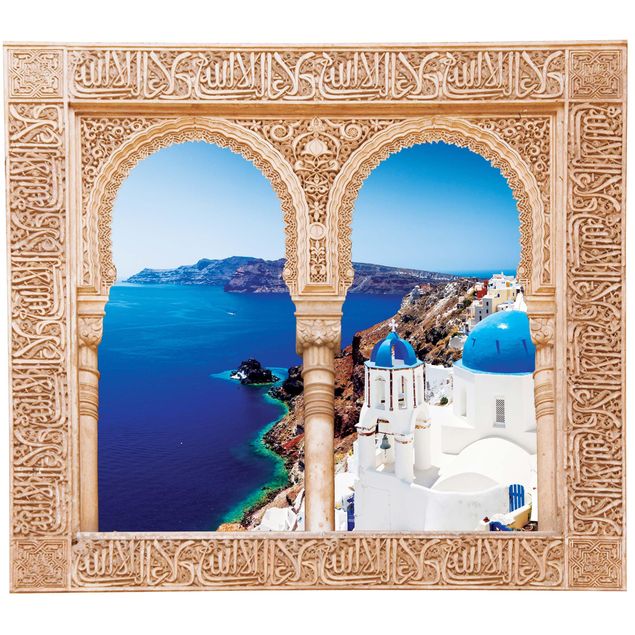 Stickers muraux avec noms de villes Decorated Window View Over Santorini