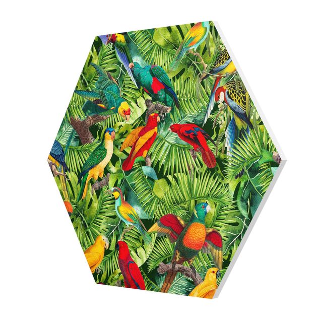 Tableaux forex Collage coloré - Perroquets dans la jungle