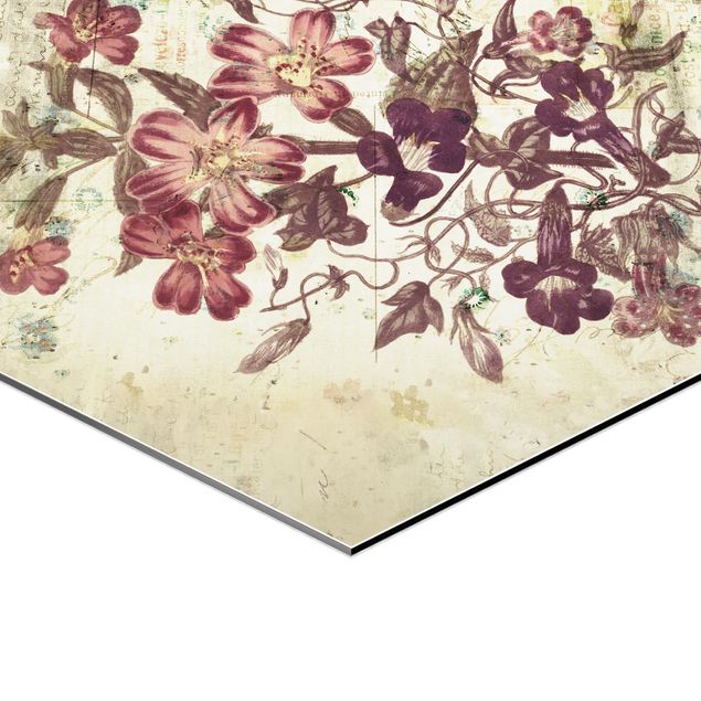 Hexagone en alu Dibond - Vintage Floral Design