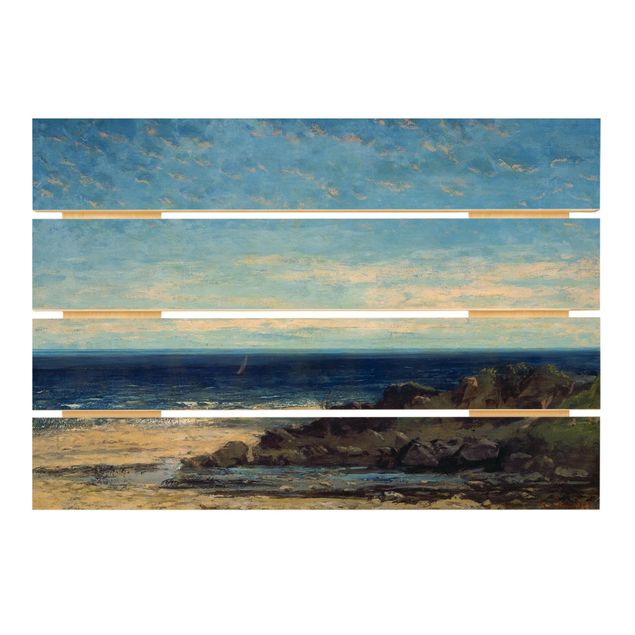 Tableaux en bois avec plage & mer Gustave Courbet - La mer - Mer bleue, ciel bleu