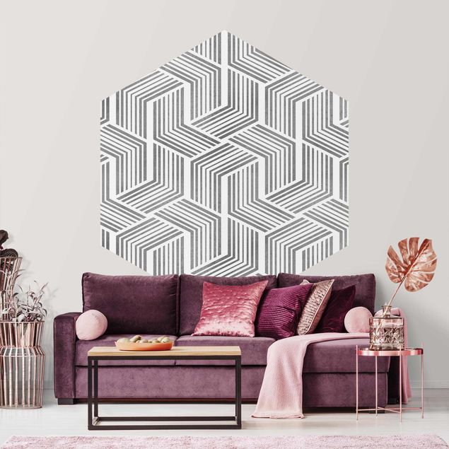 Tapisserie moderne 3D Pattern With Stripes In Silver