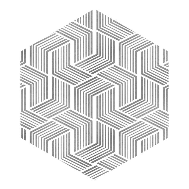 Tapisserie grise 3D Pattern With Stripes In Silver
