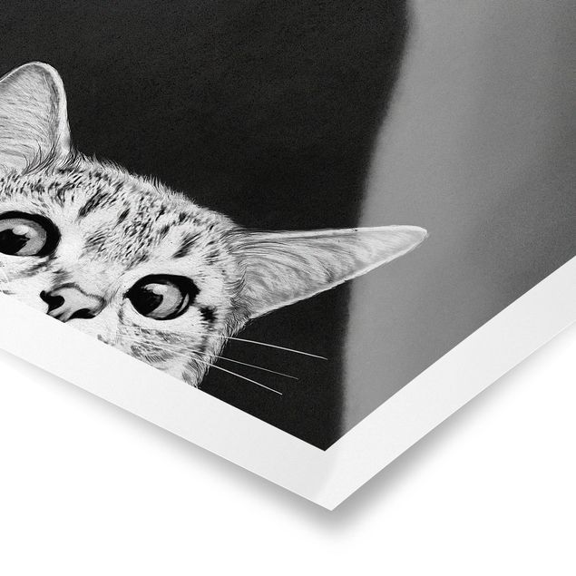 Tableau animaux Illustration Chat Noir Et Blanc Dessin