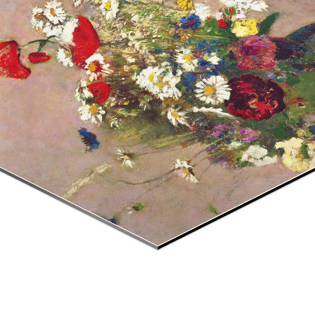 Tableau hexagonal Odilon Redon - Vase à fleurs avec des coquelicots