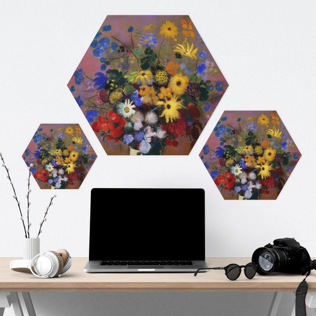 Tableau hexagon Odilon Redon - Vase blanc avec des fleurs