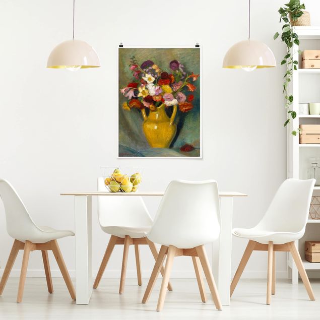 Tableaux Expressionnisme Otto Modersohn - Bouquet coloré dans une cruche en argile jaune