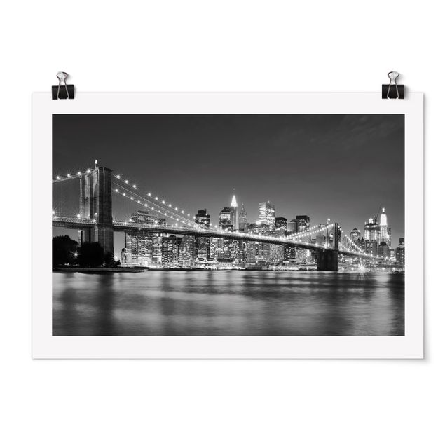 Posters en noir et blanc Pont de Manhattan la nuit II