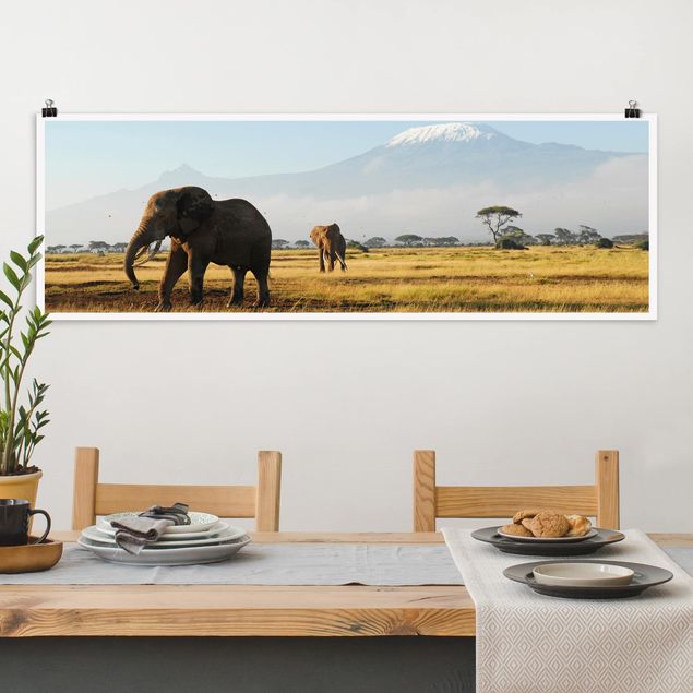 Déco mur cuisine Eléphants devant le Kilimandjaro au Kenya