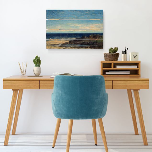 Tableaux en bois avec paysage Gustave Courbet - La mer - Mer bleue, ciel bleu