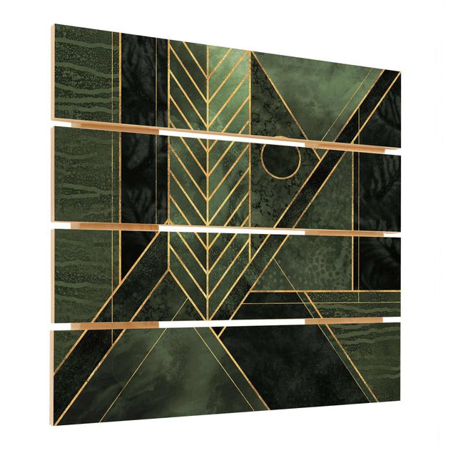 Impression sur bois - Geometric Shapes Emerald Gold