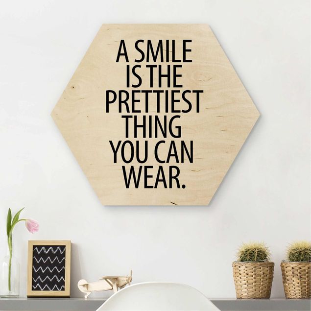 Tableaux en bois avec citations A Smile Is The Prettiest Thing Sans Serif