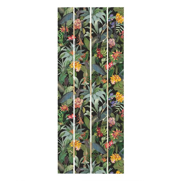 Porte manteau mural couleur Oiseaux avec Fleurs Tropicales