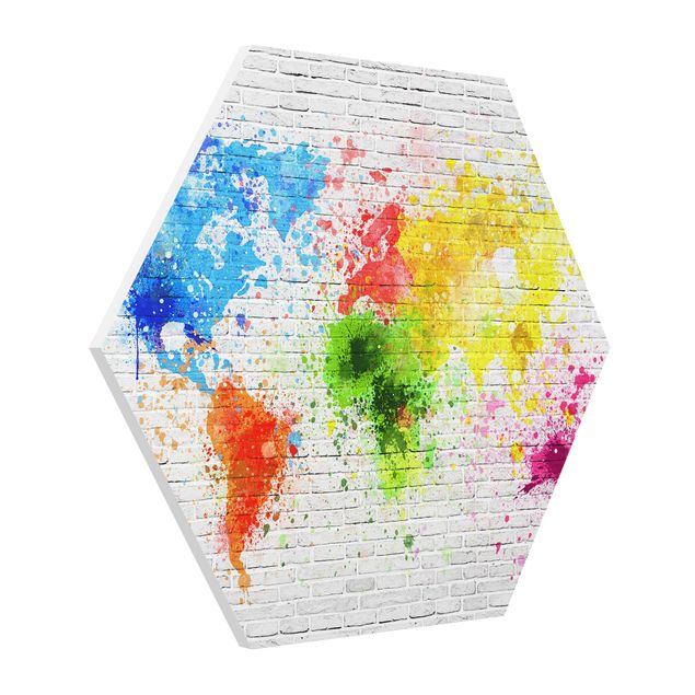 Tableau 3d Mur de briques blanches Carte du monde