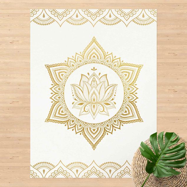 tapis extérieur Illustration Mandala Lotus Or blanc
