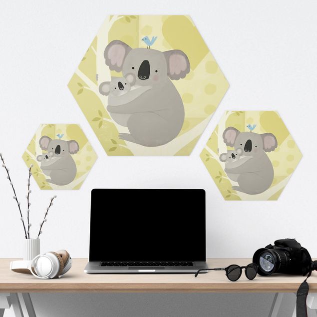 Hexagone en alu Dibond - Mum And I - Koalas