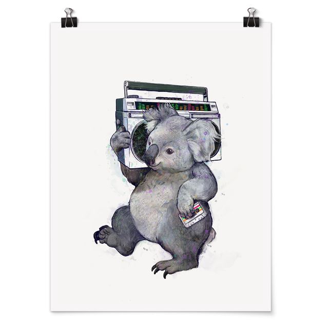 Tableaux moderne Illustration Koala avec Radio Peinture