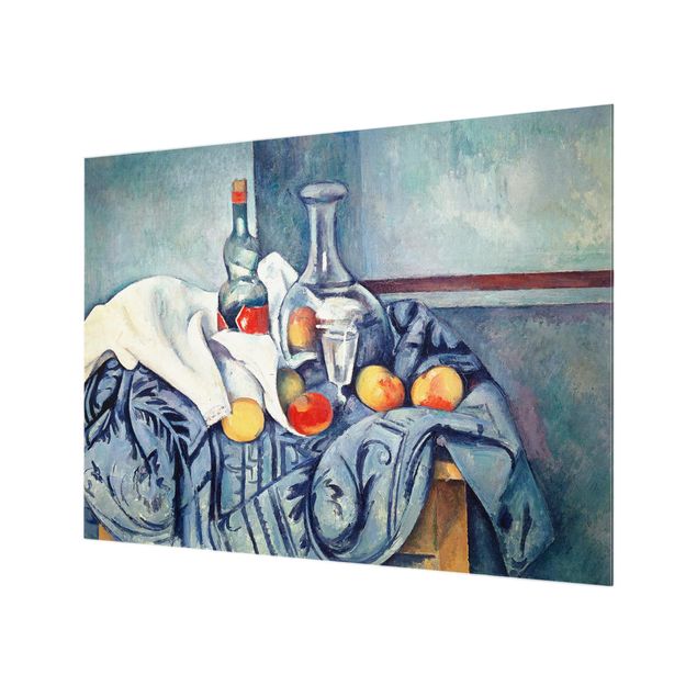 crédence cuisine en verre Paul Cézanne - Nature morte avec des pêches et des bouteilles