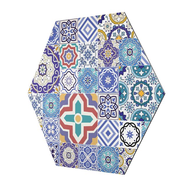 Tableau hexagonal Carreaux miroir - Carreaux portugais élaborés