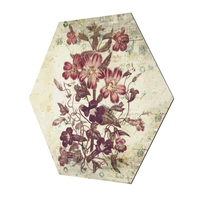 Tableau hexagonal Dessin Floral Vintage