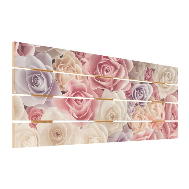 Impression sur bois - Pastel Paper Art Roses