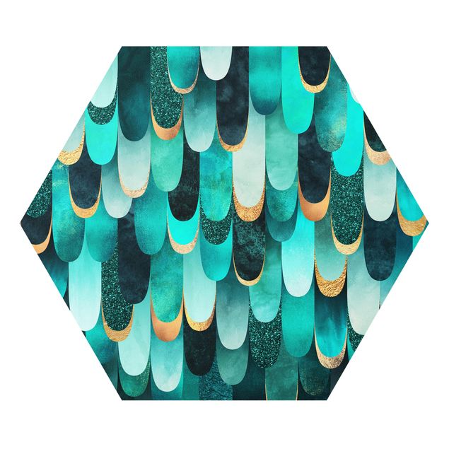 Tableau turquoise Plumes Or Turquoise