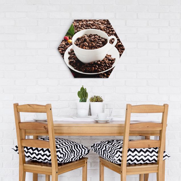 Tableaux moderne Tasse à café avec grains de café torréfiés