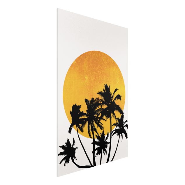 Déco mur cuisine Palmiers devant un soleil doré