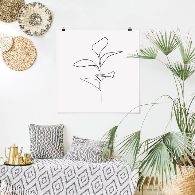 Tableaux moderne Line Art Feuilles de plantes Noir et Blanc