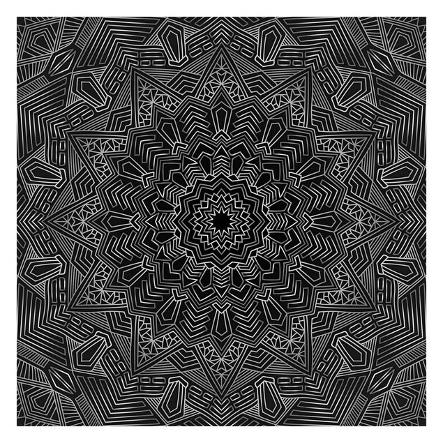 Papier peint - Mandala Star Pattern Silver Black