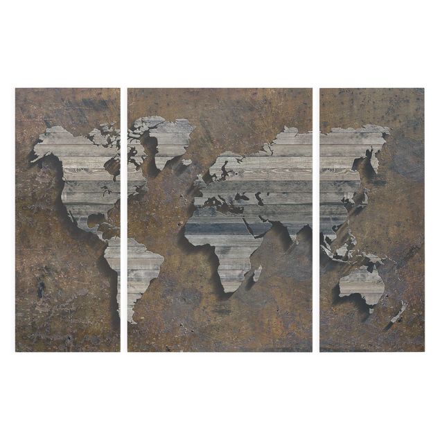 Tableaux marron Carte du monde avec grille en bois