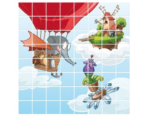 Déco murale cuisine La ferme volante - Éléphants dans les nuages