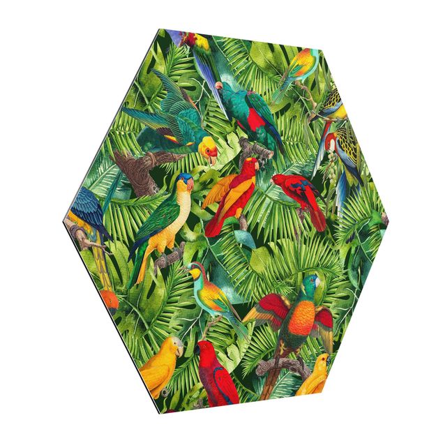 tableaux floraux Collage coloré - Perroquets dans la jungle