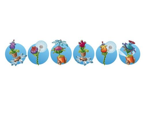 Sticker mural animaux Ferme volante Ruban à fleurs en bleu