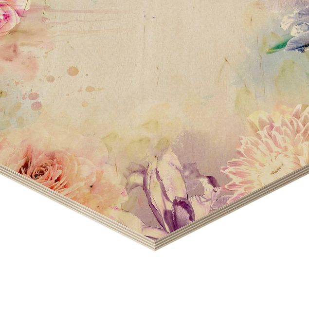 Hexagone en bois - Watercolour Flower Mix Pastel