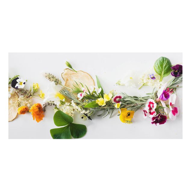 Fond de hotte verre Herbes fraîches et fleurs comestibles