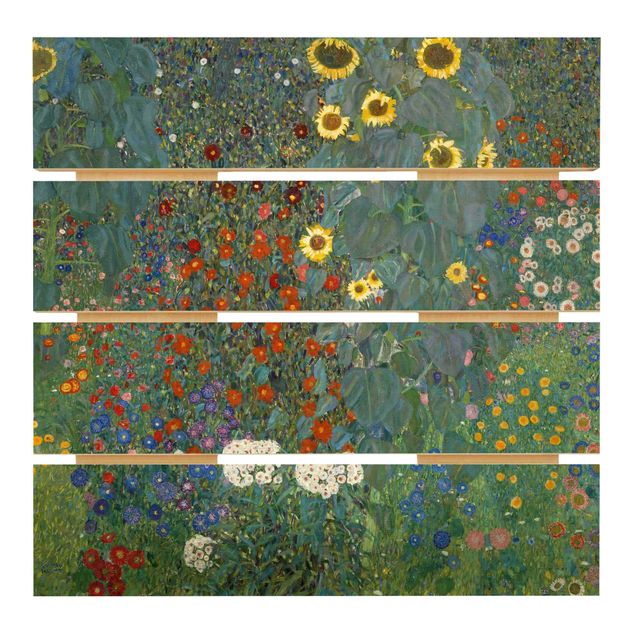 Tableaux en bois avec fleurs Gustav Klimt - Tournesols de jardin