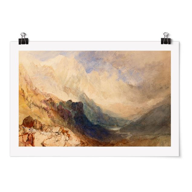 Tableau montagnes William Turner - Vue le long d'une vallée alpine, peut-être le Val d'Aoste