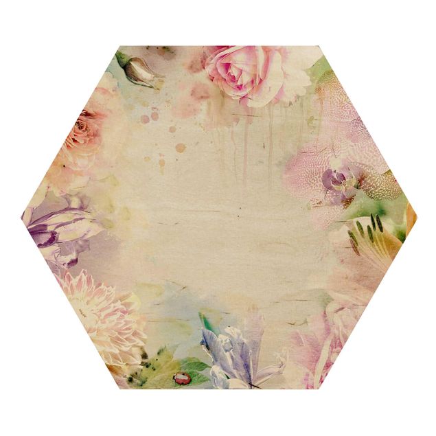 Hexagone en bois - Watercolour Flower Mix Pastel