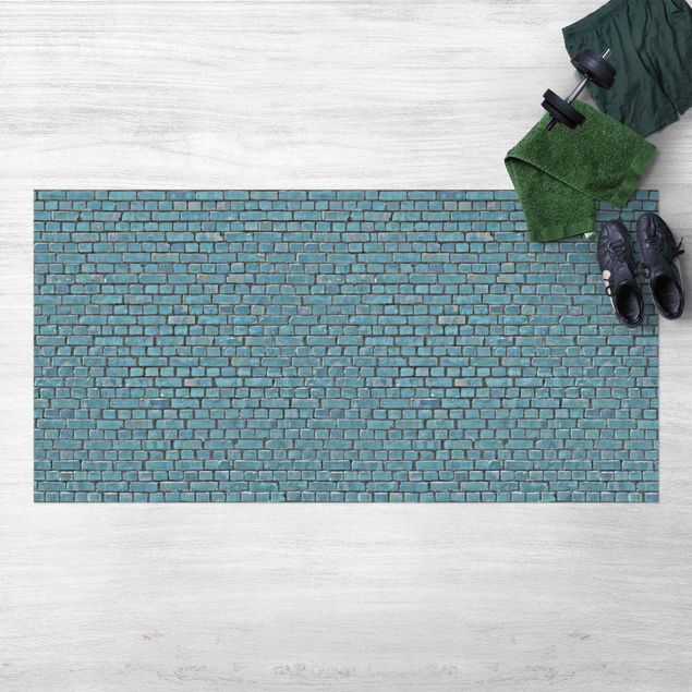 tapis extérieur terrasse Papier peint Brick Tile bleu turquoise