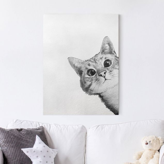 Tableau sur toile - Illustration Cat Drawing Black And White